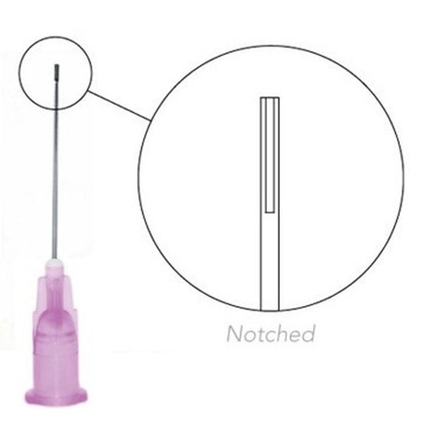Pac-Dent 30ga Irrigation Needle Tips, 1" monoject style (notched), bendable, purple,100/Pk