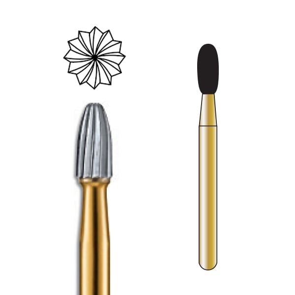 Pac-Dent FG #7406 12 Blade Egg Shaped Trimming and Finishing Carbide Bur, Clinic Pack of 100 Burs
