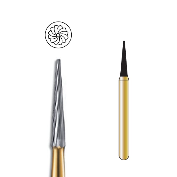 Pac-Dent FG #7613 12 Blade Taper Finishing Trimming and Finishing Carbide Bur, Clinic Pack of 100 Burs.
