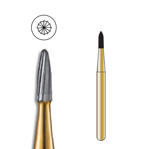 Pac-Dent FG #7802 12 Blade Bullet Shaped Trimming and Finishing Carbide Bur, Clinic Pack of 100