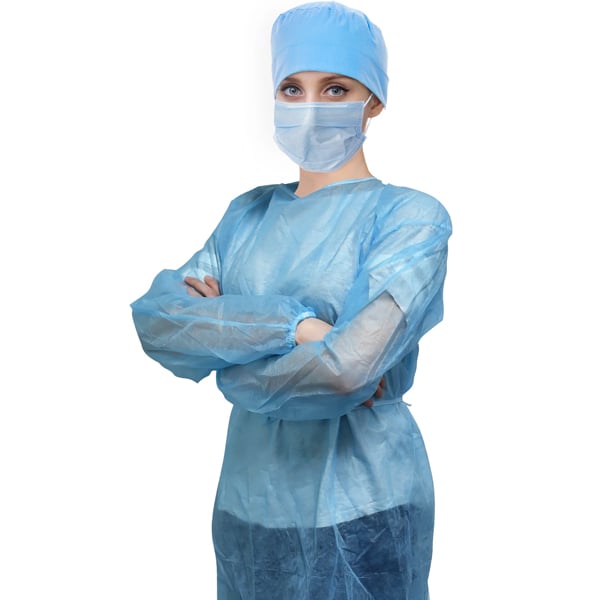 Pac-Dent Blue Non-Woven Disposable Isolation Gowns with Elastic Cuff, 10/Pk. Full-coverage body