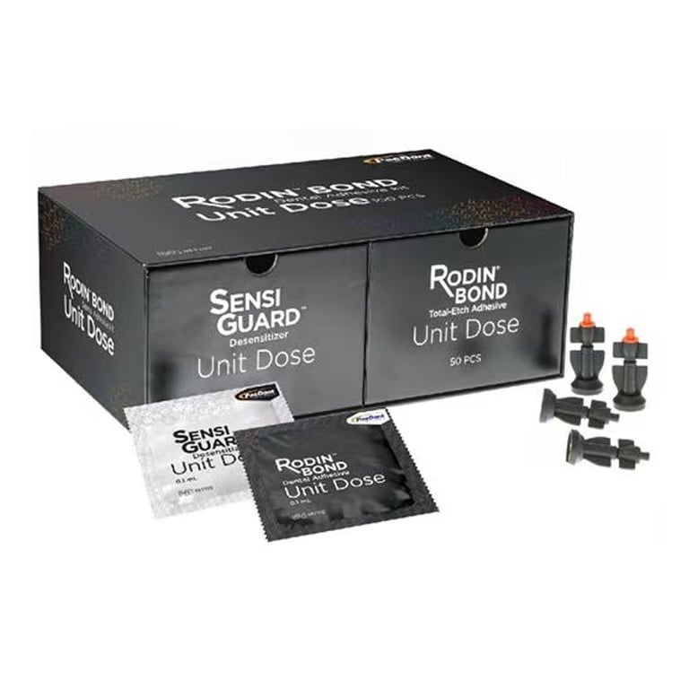 Rodin Bond Light/Dual and Self-Cure Dental Adhesive 50 Unit Dose Kit. Includes: 50 x 0.1 mL Bond