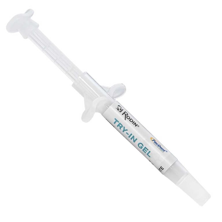 Rodin Try-In Gel Syringe, White, 3gm, 1/Pk. Water-soluble gel simulates the final shade of cement