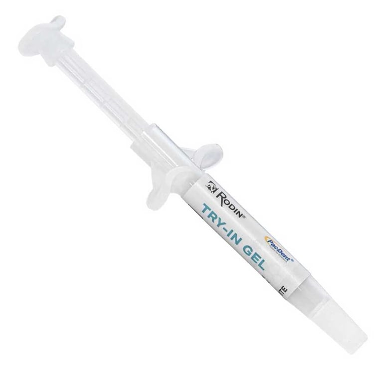 Rodin Try-In Gel Syringe, White Opaque, 3gm, 1/Pk. Water-soluble gel simulates the final shade