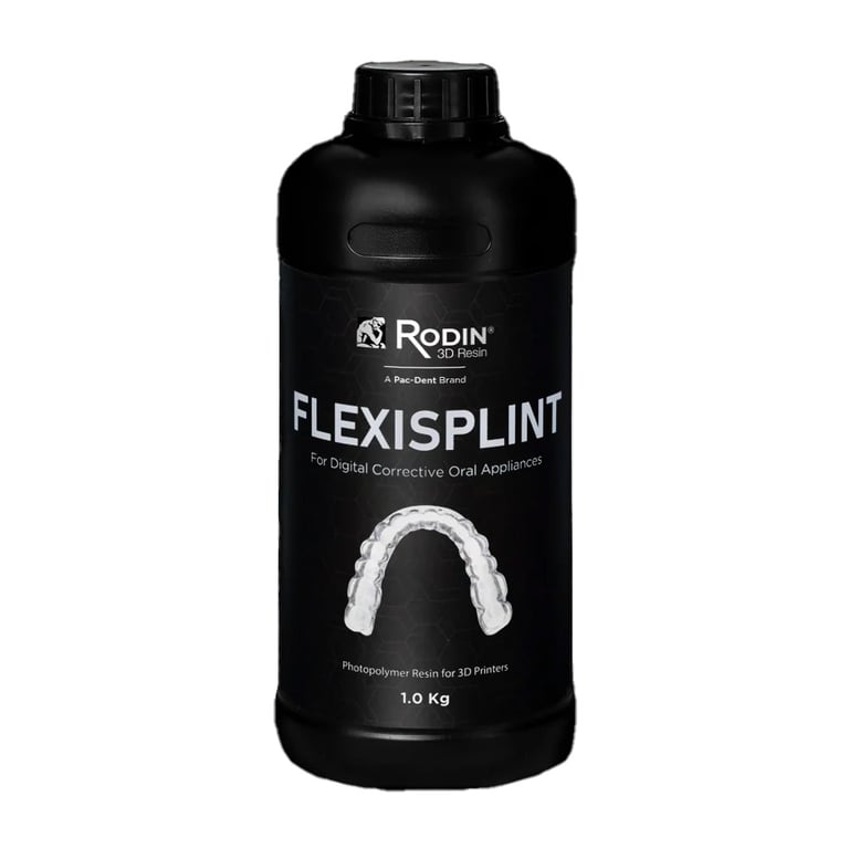 Rodin Flexisplint 3D Resin, Soft, 1kg/Bottle. Clear, transparent 3D printing resin designed