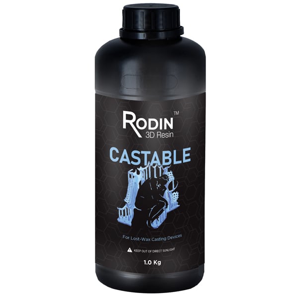 Rodin Castable 3D Resin, 1kg Bottle. Used in the process of lost-wax casting of metal devices