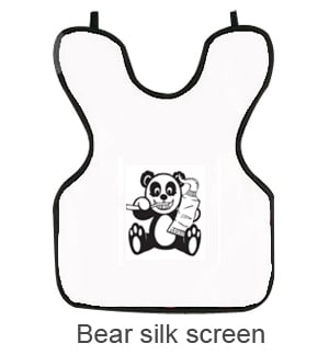 Palmero Lead-Free adult x-ray apron without collar, Bear silk screen prints black on white Vinyl