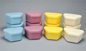 Palmero Denture Boxes in Assorted colors of Blue, Yellow, Mauve and Beige, High-impact one-piece