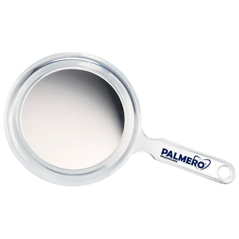 Palmero Hand Mirror, Double-sided hand mirror. A standard mirror on one side and a 2X magnifying