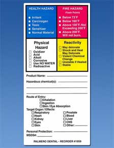 Palmero Hazardous Material Labels, 2.25" x 4", OSHA Compliance Lable systems for all healthcare
