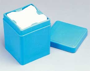 Palmero Sponge Dispenser - Square, White. 2" x 2" x 2.5, Spring action releases pads
