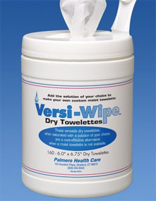 Versi-Wipe Dry Towelettes 6" x 6 3/4" 160/Canister. Can be used as a dry or moist wipe. Add