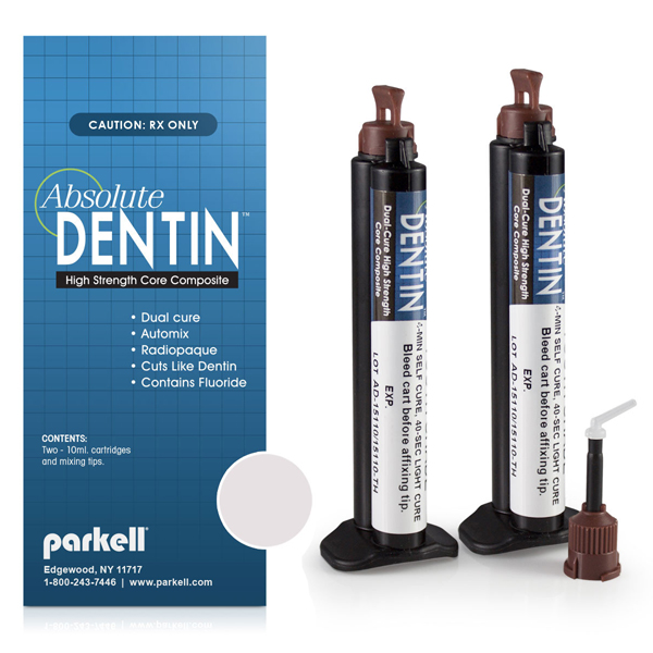 Absolute Dentin Dual-Cure Core Composite, Artic White 2x10ml Carriages & Tips