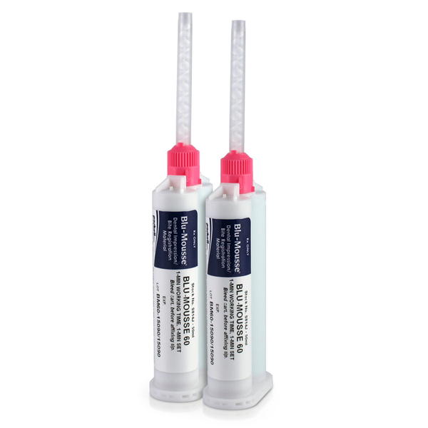Blu-Mousse 60 VPS material - 60-second set, 2 - 50 ml split cartridges (Total vol. 100 ml) & tips