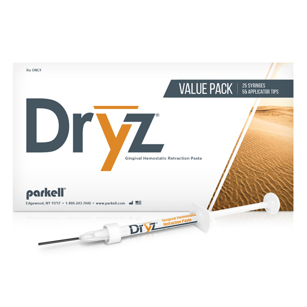 Dryz Gingival Hemostatic Retraction Paste Value kit: 25 x 0.5 gram syringes and 55 applicator