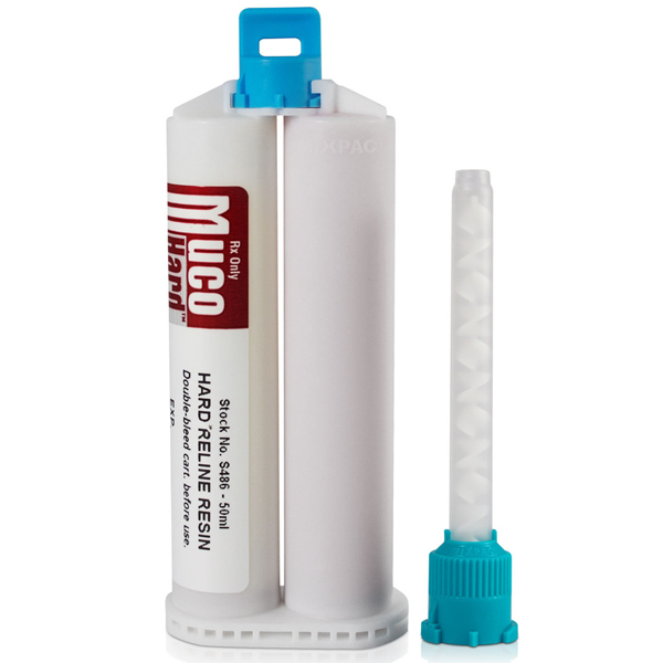 MucoHARD resin refill 50 ml split cartridge & mixing tips, Translucent Pink, Ideal for small jobs