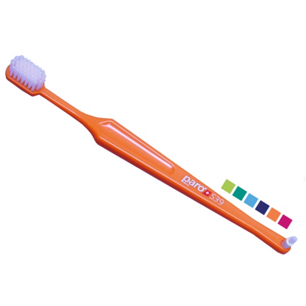 Paro S39 -Soft 39 Tuft Toothbrush w/Interdental Tip on Handle, Assorted Colors 4/Pk. Individually