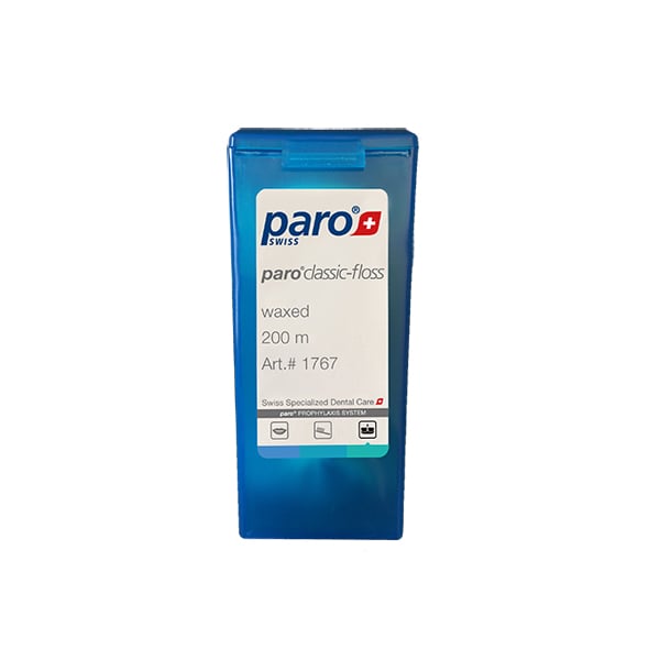Paro classic-floss Dental Floss, Waxed, 200m Dispenser. It slides easily between the teeth