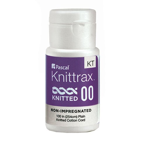 Knit-Trax Plain #00 Ultra Thin Retraction Cord, 100"/Bottle. 100% cotton cord is knitted into
