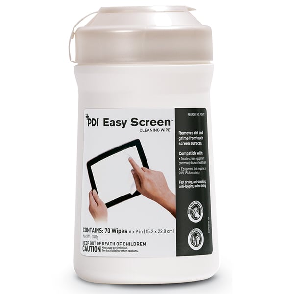 PDI Easy Screen Cleaning Wipe, 6"x9", 70/Canister. 70% Isopropyl Alcohol (IPA) wipes are