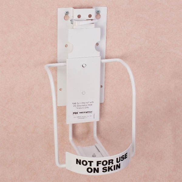 Sani-Bracket 3-In-1. Has a locking tab that anchors canisters down while removing wipes. Saves