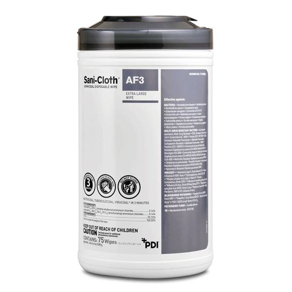 Sani-Cloth AF3 Germicidal Disposable Wipe, X-Large, 7.5" x 15", 75/Can. Effective against 45