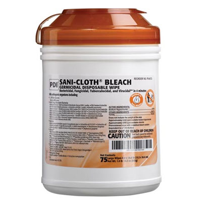 Sani-Cloth Bleach Large Wipes (6" x 10.5"), 75/Canister. Ideal for disinfecting high-risk areas