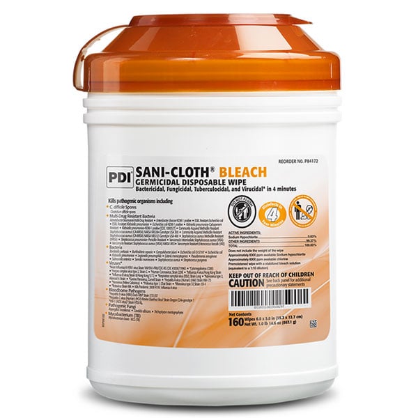 Sani-Cloth Bleach Germicidal Disposable Wipe, Clinical Size, 6" x 5", 160/Can. EPA-registered