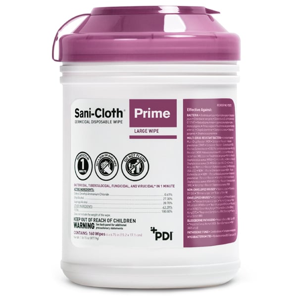 Sani-Cloth Prime Germicidal Disposable Wipes Large 6" x 6.75", 160/Can. Powered by a next