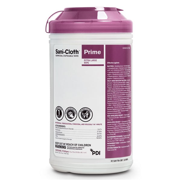Sani-Cloth Prime Germicidal Disposable Wipes XL 7.5" x 15", 70/Can. Powered by a next generation