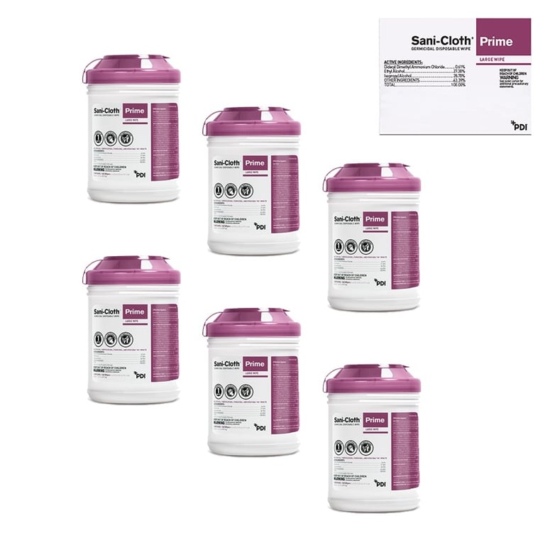 Sani-Cloth Prime Germicidal Disposable Large Wipes, 160 Wipes/Can, 6 Can/Case. Powered by a next