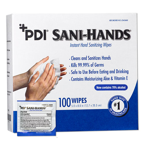 Sani-Hands Instant Hand Sanitizing Wipes, Individual Packets, 100 Wipes. 70% Ethyl Alcohol