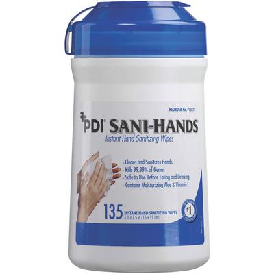 Sani-Hands Instant Hand Sanitizing Wipes, Canister with 135 Wipes, 6" x 7.5". 70% Ethyl Alcohol