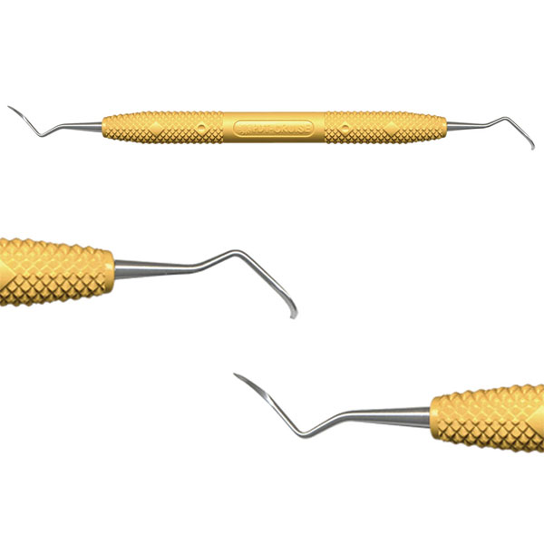 Cruise Line MT 4-5 Sickle Scaler with Yellow Handle. Posterior sickle, adapts like the 204S