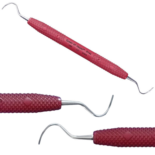 Queen of Hearts Periodontal Finishing Curette with Large 3/8" diameter Resin Handle, Red. Has