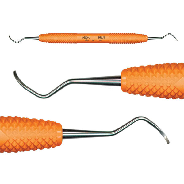 Wingrove B5-6 Titanium Implant Scaler with Orange Resin Handle. Blades are solid USA medical-grade