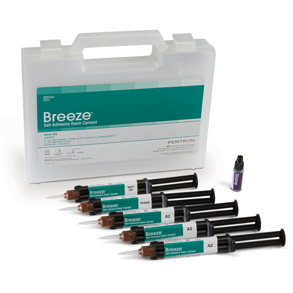 Breeze Self-Adhesive Resin Cement, Dual Cure. Intro Kit: 5 - 4ml/7.8gm syringes in the following