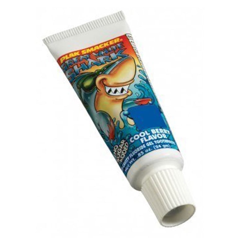 Plak Smacker Great White Shark Travel Toothpaste, Cool Berry, 0.85oz., 144/Pk. Sodium-fluoride