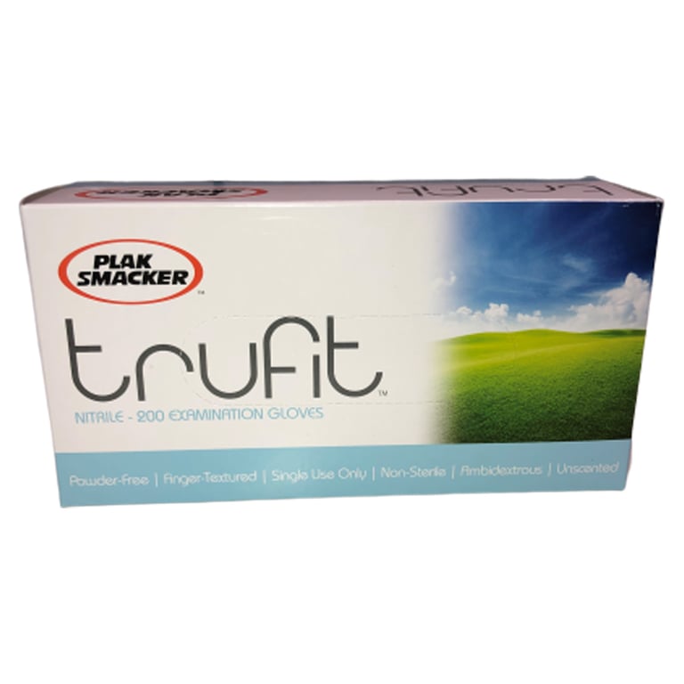 TruFit Sky Blue Powder-Free Nitrile Gloves, Small, 200/Box. Palm thickness: 3.5 mils. Finger