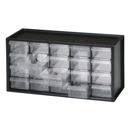 BenchTop Countertop Storage Cabinet with 20 Drawers - BLACK Frame with Clear Drawers. 14-7/8" W x