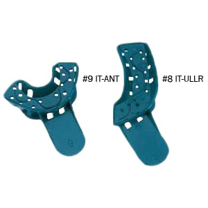 Excellent #8 Upper Left/Lower Right - Perforated, Teal Plastic Impression Trays, Package of 12