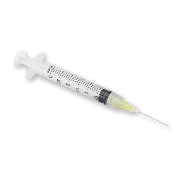 Monovac 3cc Syringe with 27ga Side Vented Irrigation Needle Tip (Yellow) 100/Bx. Single-use