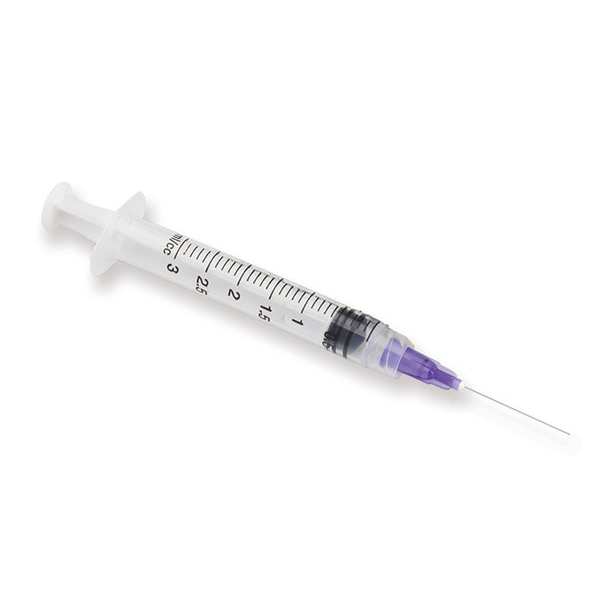 Monovac 3cc Syringe with 30ga Side Vented Irrigation Needle Tip (Purple) 100/Bx. Single-use