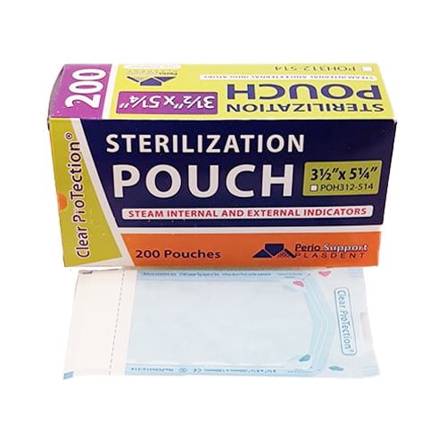Perio Support 3.5" x 5.25" Sterilization Pouches with Built-In Dual Indicators 200/Bx. Paper/Blue