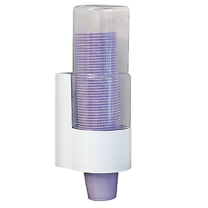 Plasdent Cup Dispenser, translucent with white base, for 5 oz drinking cups, wall mount, single