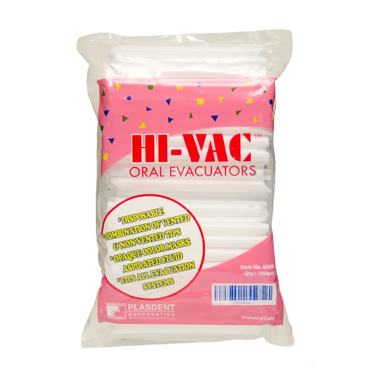 Plasdent HVE HI-VAC Combo Evacuator Tips - White 