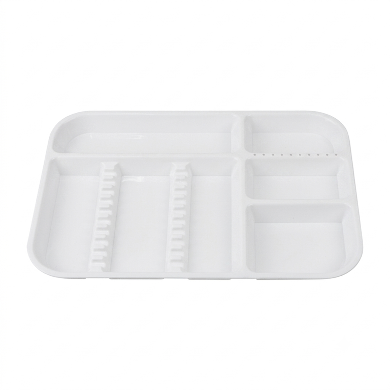 Plasdent 13-1/2" x 9-5/8" x 7/8" Lockable Divided Set-Up Tray, Size B, White, 1/Pk. Features