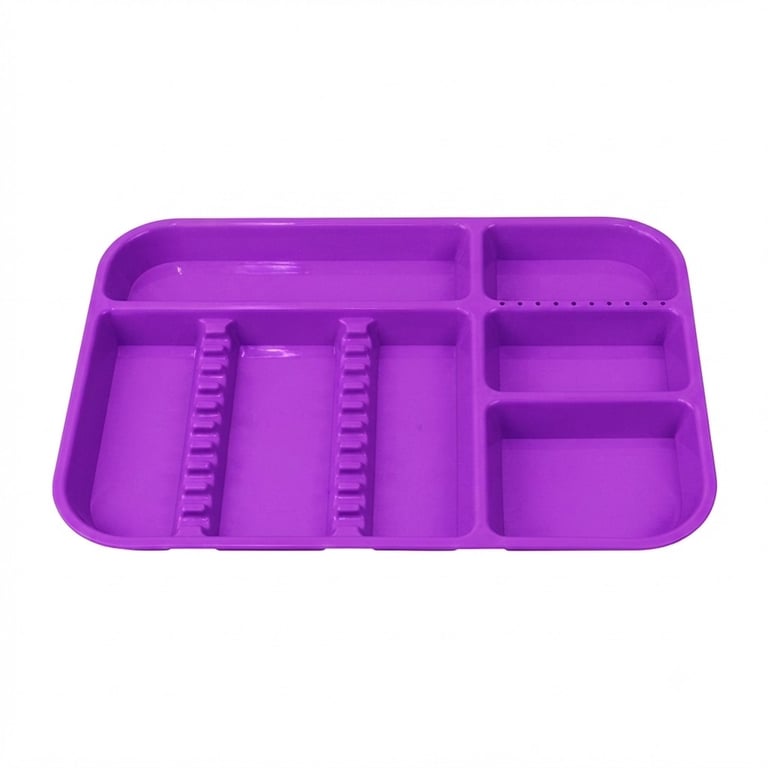 Plasdent 13-1/2" x 9-5/8" x 7/8" Lockable Divided Set-Up Tray, Size B, Neon Purple, 1/Pk. Features