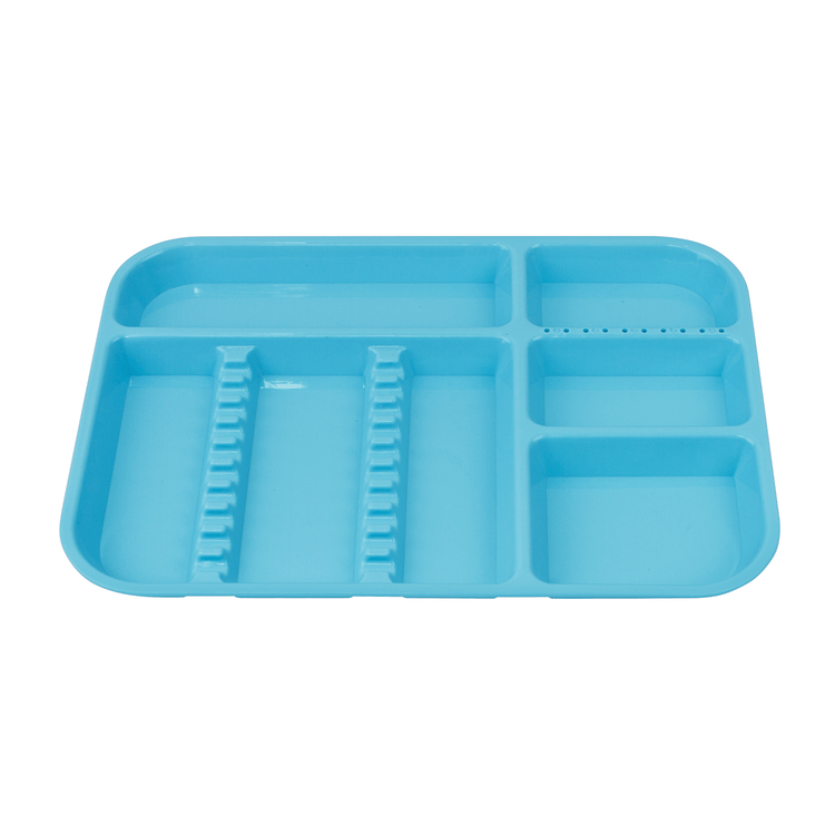 Plasdent 13-1/2" x 9-5/8" x 7/8" Lockable Divided Set-Up Tray, Size B, Neon Blue, 1/Pk. Features
