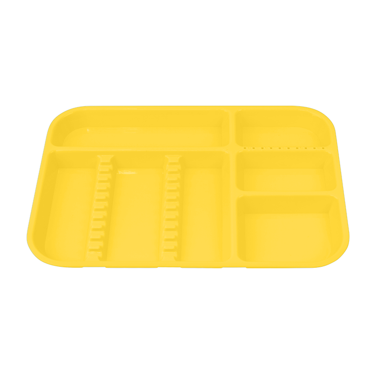 Plasdent 13-1/2" x 9-5/8" x 7/8" Lockable Divided Set-Up Tray, Size B, Neon Yellow, 1/Pk. Features